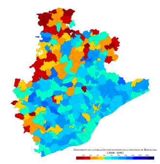 Crecimiento de la población entre 2008 y 2018