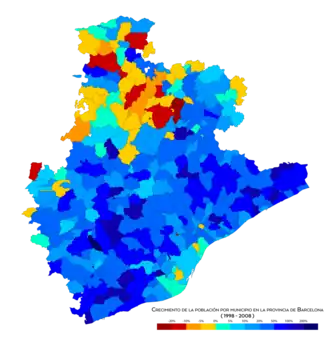 Crecimiento de la población entre 1998 y 2008