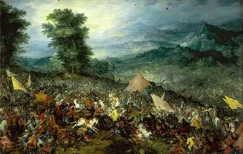 La batalla de Issos por Jan Brueghel el Viejo, 1602.