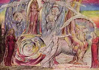 Beatriz dirigiéndose a Dante, de William Blake, 1824.