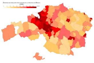 Densidad de población por municipio (2018)