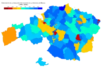 Crecimiento de la población por municipio (1998 - 2008)