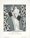 Ilustración para la Gazette du Bon Ton; "Blanco y negro", vestido y capa para el teatro de Redfern. 1912 o 1913.