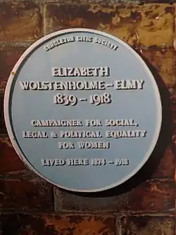 Blue plaque for Elizabeth Clarke Wolstenholme Elmy at Buxton House, Buglawton.