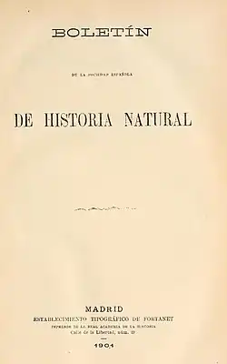 Portada de 1901 del Boletín de la Sociedad Española de Historia Natural.
