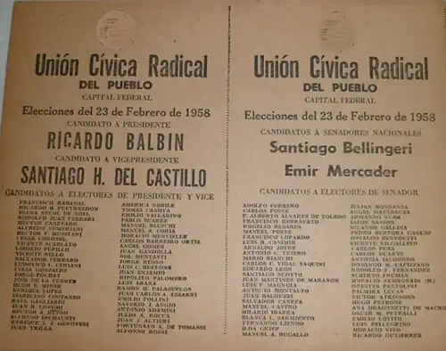 Boleta electoral de Balbín.