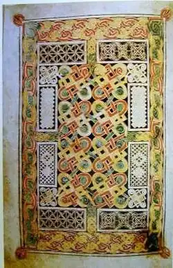 Ejemplo temprano de arte hiberno-sajón en el Libro de Durrow