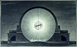 Proyecto del Cenotafio de Newton, sección y vista nocturna, de Étienne-Louis Boullée 1784.