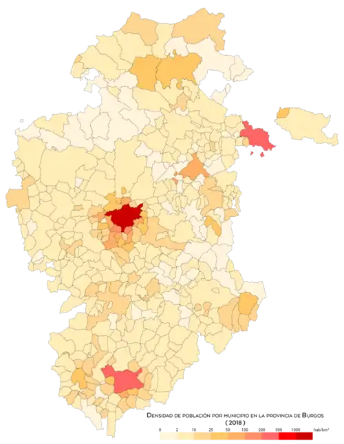 Densidad de población por municipio en 2018