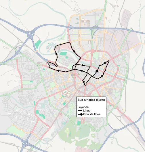Recorrido del bus turístico diurno en la ciudad de Zaragoza.