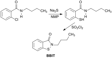 Synthese von Butylbenzisothiazolinon BBIT aus 2-Chlor-N-butylbenzamid