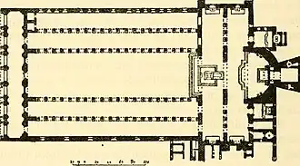 Planta basilical de la basílica de San Pablo Extramuros de Constantino en Roma (siglo IV)