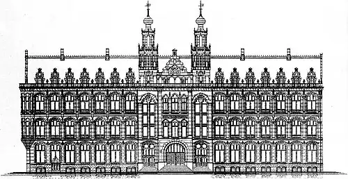 Cornelis Hendrik Peters (1847-1932): Dibujo de arquitecto de la oficina principal de correos vista desde Nieuwezijds Voorburgwal, 13 de julio de 1895.