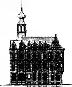 Cornelis Hendrik Peters (1847-1932): dibujo de arquitecto del lateral de la Oficina Principal de Correos visto desde Raadhuisstraat, 13 de julio de 1895.