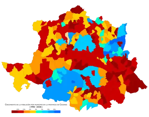 Crecimiento de los municipios entre 1998 y 2008