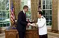 Ambassador Hem Heng presents credentials to President Barack Obama at the White House on May 20, 2009.