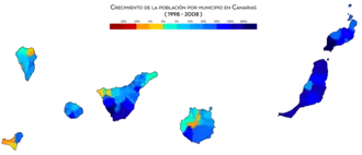 Crecimiento de la población por municipio entre 1998 y 2008