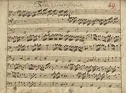 Manuscrito de Pisendel de la Trío sonata para violín, violoncello y continuo en Sol mayor RV 820