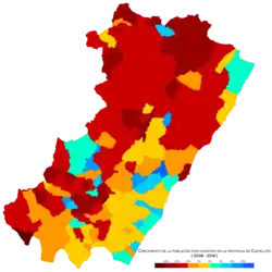 Crecimiento de la población por municipio entre 2008 y 2018.