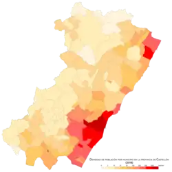 Densidad de población por municipio (2018)
