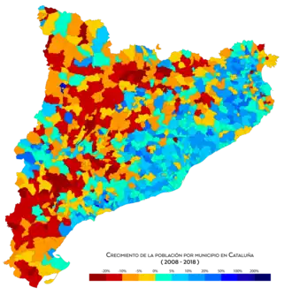Crecimiento de la población entre 2008 y 2018