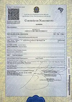 Certificado oficial de nacimiento de Alfredo Le Pera