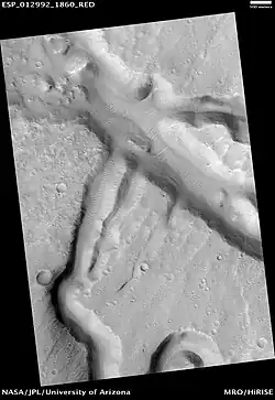 Canales en la región de Ares Vallis, vistos por HiRISE.