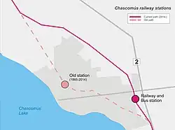Ubicación de ambas estaciones ferroviarias en Chascomús.