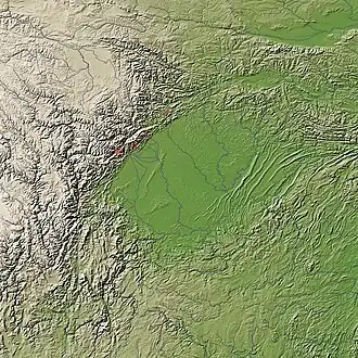 Mapa topográfico de la cuenca de Sichuan.