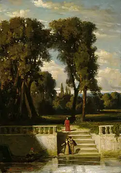 Abendstimmung im Park einer italienischen Villa, circa 1880.