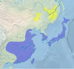alt=Distribución de C. boyciana &nbsp;&nbsp;&nbsp;&nbsp;&nbsp;Zona de anidación &nbsp;&nbsp;&nbsp;&nbsp;&nbsp;Zona de invernada