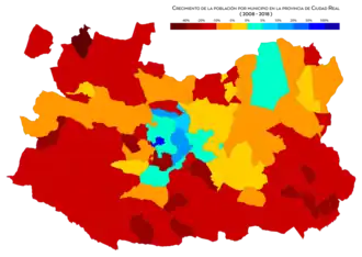 Crecimiento de la población por municipio entre 2008 y 2018