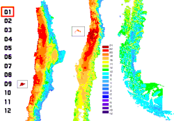 Mapa de las temperaturas medias mensuales de Chile