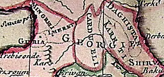Kartli (Cardueli) en el siglo XVIII. Detalle del mapa de Jean Clouet, 1767
