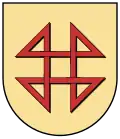 Escudo de armas de Hausgereut (Rheinau, Baden), Alemania:[2]​ Hausemarke (en alemán) o House mark (en inglés) con triángulos en lugar de bucles.