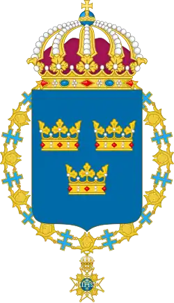 Escudo de Armas Menores con el collar de la Orden de los Serafines.