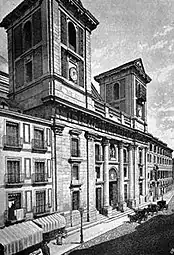 La colegiata en un grabado de 1886. Las torres aún no estaban concluidas.