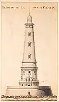 Dibujo del realzamiento del faro, en el siglo XVIII.