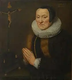 Retrato de Elisabeth Keyzers junto a un crucifijo atribuido a Cornelis de Vos . California. 1632