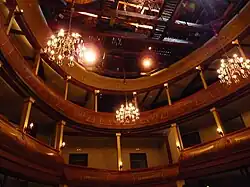 Corral de Zapateros. La estructura de la cubierta es del siglo&nbsp;XVIII, y la forma de los palcos del XIX.