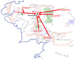 Map of Middle-earth showing where Council members have travelled from