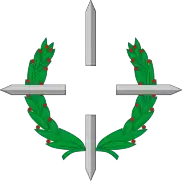 Puesto el escudo sobre una Cruz Laureada de San Fernando