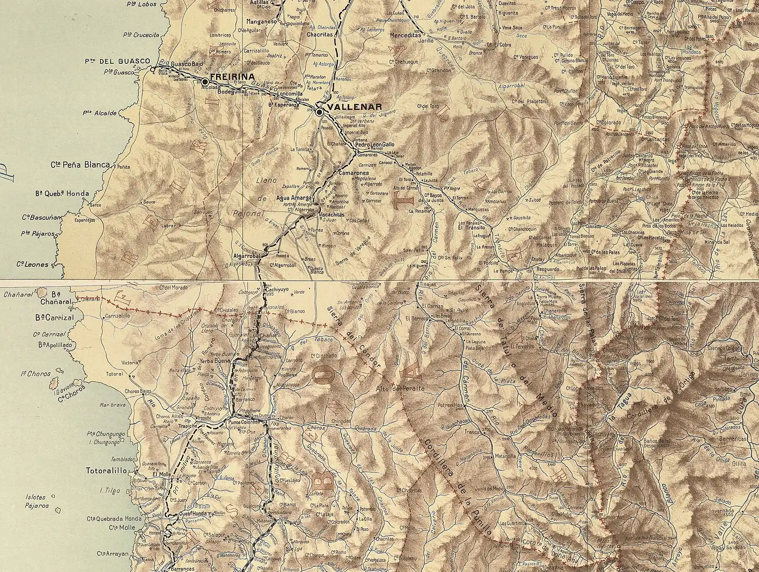 El río Conay no es nombrado en el mapa de Luis Risopatrón de 1910, pero es el curso que nace en la confluencia de los ríos Laguna Chica y Laguna Grande, hasta la junta con el río Chollay que da origen al río El Tránsito.