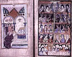 Óbitos de santo Omer&nbsp;: los disciples lloran ; Vida de Santo Omer ; siglo&nbsp;XI, Capítulo de la Catedral ; Ms 698. Biblioteca municipal de santo-Omer.