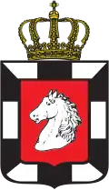 Versión oficial del Escudo de armas del Ducado de Lauenburgo en 1867 con los colores de la Casa Hohenzollern (blanco y negro).
