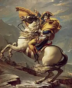 Bonaparte franchissant le Grand-Saint-Bernard (1801), de David: la montaña aparece como decoración según la tradición clásica.[172]​