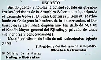 Decreto de su expulsión del ejército