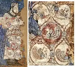 Delegado con diseño de Simurgh en su vestido en los murales de Afrasiab, 648-651[13]​