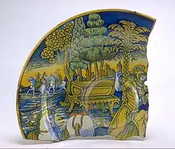 Fragmento de cuenco historiado. Realizado en Deruta por Giacomo Mancini llamado El Frate, fechado en 1545.