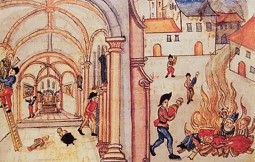 Destrucción de imágenes religiosas por los reformados en Zúrich, 1524.